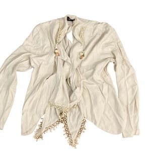 VTG WILD ROSE CREAM JACKET-SHIRT WITH ROSETTE AND LACE DETAIL- Coquette magic!!
